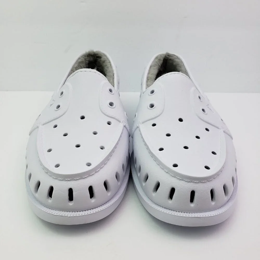 NEW Sperry A/O Float Cozy Mens Size 10 White Slip On Faux Fur Inside Boat Shoes